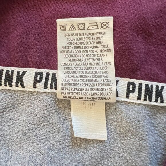 PINK Victoria's Secret Half Zip Sweatshirt Size M Burgundy/Gray Colorblock Dog - Picture 5 of 8